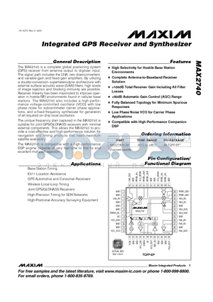 MAX2740ECM datasheet - Integrated GPS Receiver and Synthesizer
