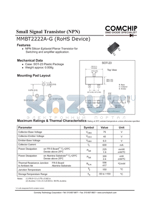 MMBT2222A-G datasheet - Small Signal Transistor (NPN)