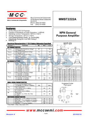 MMBT2222A-TP datasheet - NPN General Purpose Amplifier