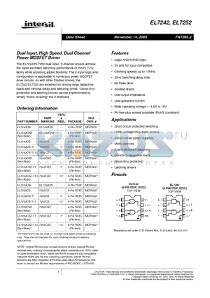 EL7242CS datasheet - Dual Input, High Speed, Dual Channel Power MOSFET Driver