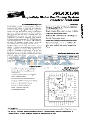 MAX2745ECM datasheet - Single-Chip Global Positioning System Receiver Front-End