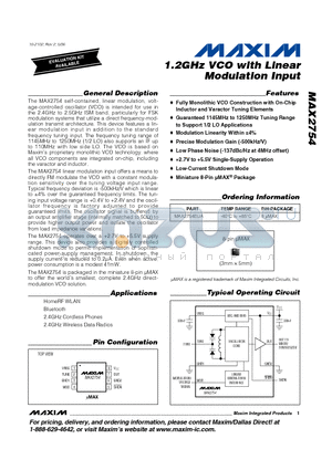 MAX2754 datasheet - 1.2GHz VCO with Linear Modulation Input