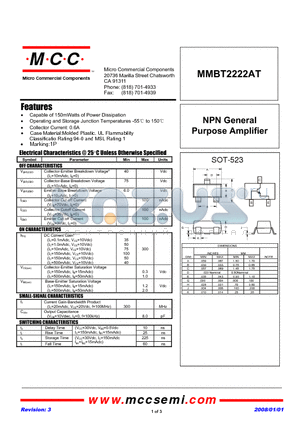 MMBT2222AT-TP datasheet - NPN General Purpose Amplifier