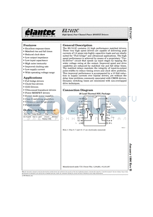 EL7412C datasheet - High Speed, Four Channel Power MOSFET Drivers