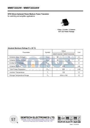 MMBT2222AW datasheet - NPN Silicon Epitaxial Planar Medium Power Transistor