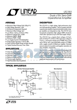 LTC1151CN8 datasheet - Dual a15V Zero-Drift Operational Amplifier