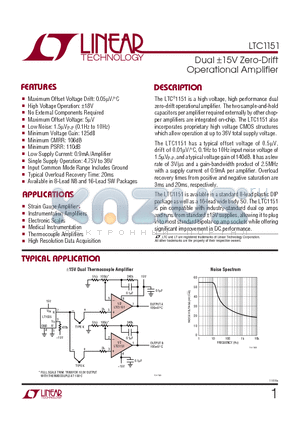 LTC1151CN8 datasheet - Dual a15V Zero-Drift Operational Amplifier