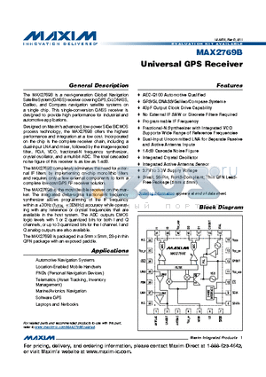 MAX2769ETI datasheet - Universal GPS Receiver AEC-Q100 Automotive Qualified