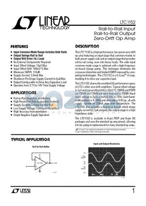 LTC1152CS8 datasheet - Rail-to-Rail Input Rail-to-Rail Output Zero-Drift Op Amp