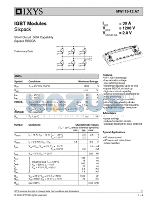 MWI15-12A7 datasheet - IGBT Modules Sixpack