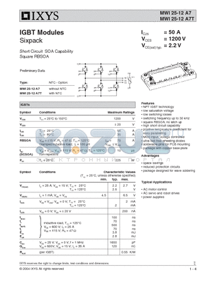 MWI25-12A7 datasheet - IGBT Modules Sixpack