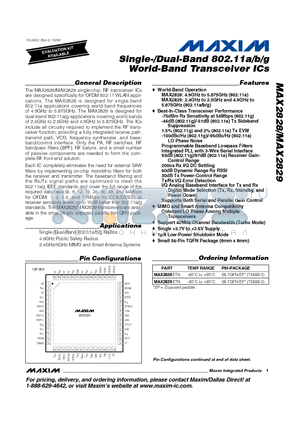 MAX2828 datasheet - Single-/Dual-Band 802.11a/b/g World-Band Transceiver ICs