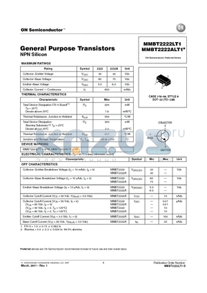 MMBT2222LT1 datasheet - General Purpose Transistors NPN Silicon