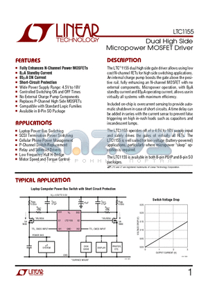 LTC1155IN8 datasheet - Dual High Side Micropower MOSFET Driver