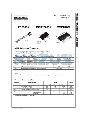 MMBT2369 datasheet - NPN Switching Transistor