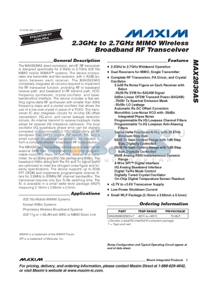 MAX2839AS datasheet - 2.3GHz to 2.7GHz MIMO Wireless Broadband RF Transceiver
