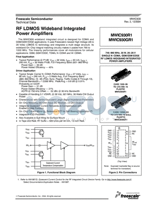 MWIC930GR1 datasheet - RF LDMOS Wideband Integrated Power Amplifiers