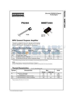 MMBT2484 datasheet - NPN General Purpose Amplifier