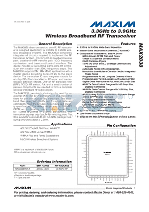 MAX2838 datasheet - 3.3GHz to 3.9GHz Wireless Broadband RF Transceiver