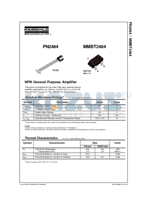 MMBT2484 datasheet - NPN General Purpose Amplifier