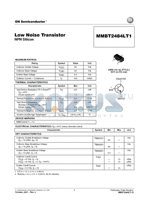 MMBT2484LT1 datasheet - Low Noise Transistor(NPN Silicon)