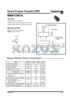 MMBT2907 datasheet - General Purpose Transistor (PNP)