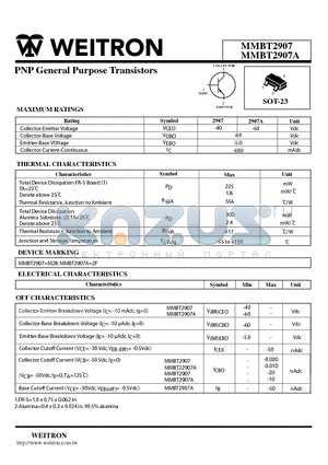 MMBT2907 datasheet - PNP General Purpose Transistors