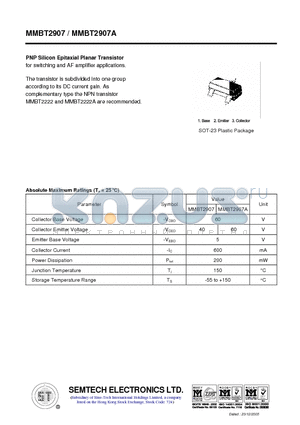 MMBT2907 datasheet - PNP Silicon Epitaxial Planar Transistor