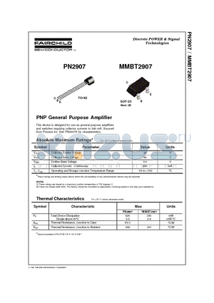 MMBT2907 datasheet - PNP General Purpose Amplifier