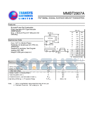 MMBT2907A datasheet - PNP SMALL SIGNAL SURFACE MOUNT TRANSISTOR