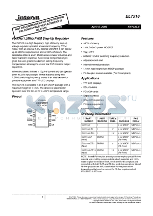 EL7516IY-T7 datasheet - 600kHz/1.2MHz PWM Step-Up Regulator