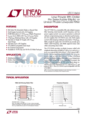 LTC1164-6 datasheet - Low Power 8th Order Pin Selectable Elliptic or Linear Phase Lowpass Filter