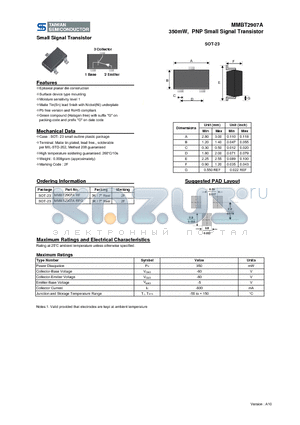 MMBT2907A datasheet - 350mW, PNP Small Signal Transistor