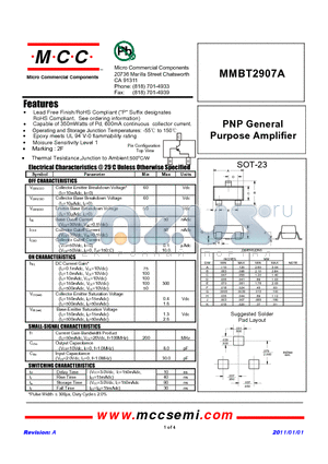 MMBT2907A datasheet - PNP General Purpose Amplifier