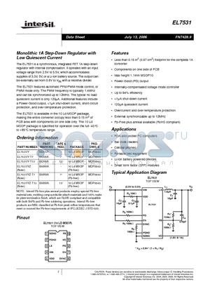 EL7531IY datasheet - Monolithic 1A Step-Down Regulator with Low Quiescent Current