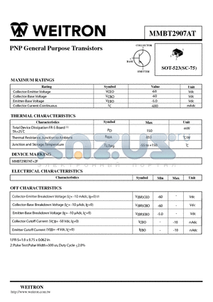 MMBT2907AT datasheet - PNP General Purpose Transistors