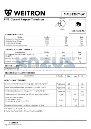 MMBT2907AW datasheet - PNP General Purpose Transistors