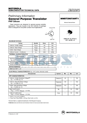 MMBT2907AWT1 datasheet - General Purpose Transistor