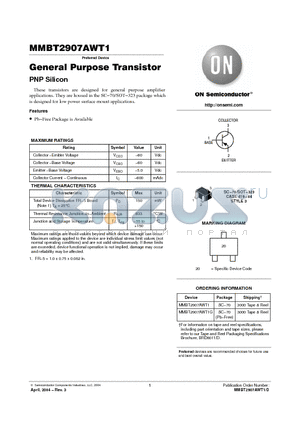 MMBT2907AWT1 datasheet - General Purpose Transistor(PNP Silicon)