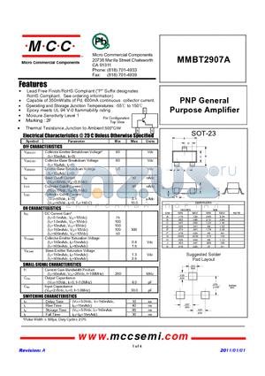 MMBT2907A_11 datasheet - PNP General Purpose Amplifier