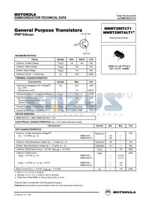 MMBT2907LT1 datasheet - General Purpose Transistors