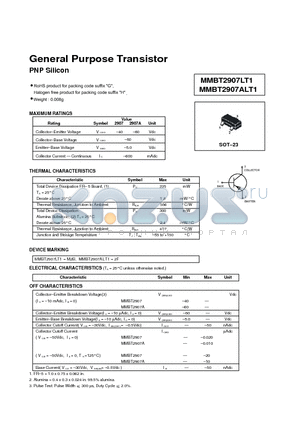 MMBT2907LT1 datasheet - General Purpose Transistor PNP Silicon