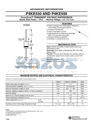 P4KE530 datasheet - TRANSZORB TRANSIENT VOLTAGE SUPPRESSOR