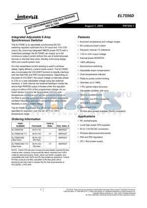 EL7556DCM datasheet - Integrated Adjustable 6 Amp Synchronous Switcher