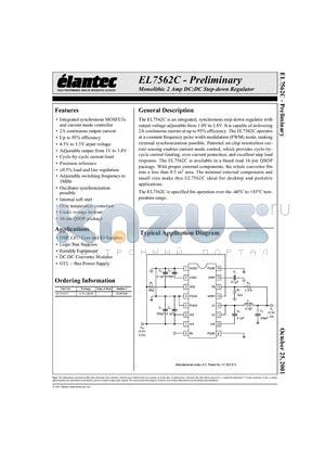 EL7562 datasheet - Monolithic 2 Amp DC:DC Step-down Regulator