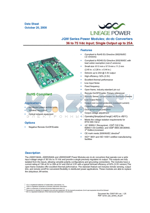 JQW020A0A1Z datasheet - 36 to 75 Vdc Input; Single Output up to 25A