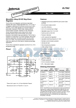 EL7562 datasheet - Monolithic 2Amp DC-DC Step-Down Regulator