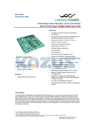 JQW020A0AZ datasheet - 36 to 75 Vdc Input; Single Output up to 25A