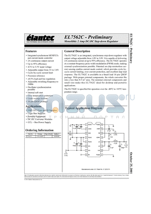 EL7562CU datasheet - Monolithic 2 Amp DC:DC Step-down Regulator