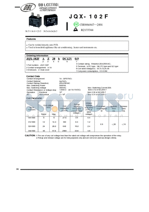 JQX-102F datasheet - Used in household appliance like air conditioning , heater and instruments etc.